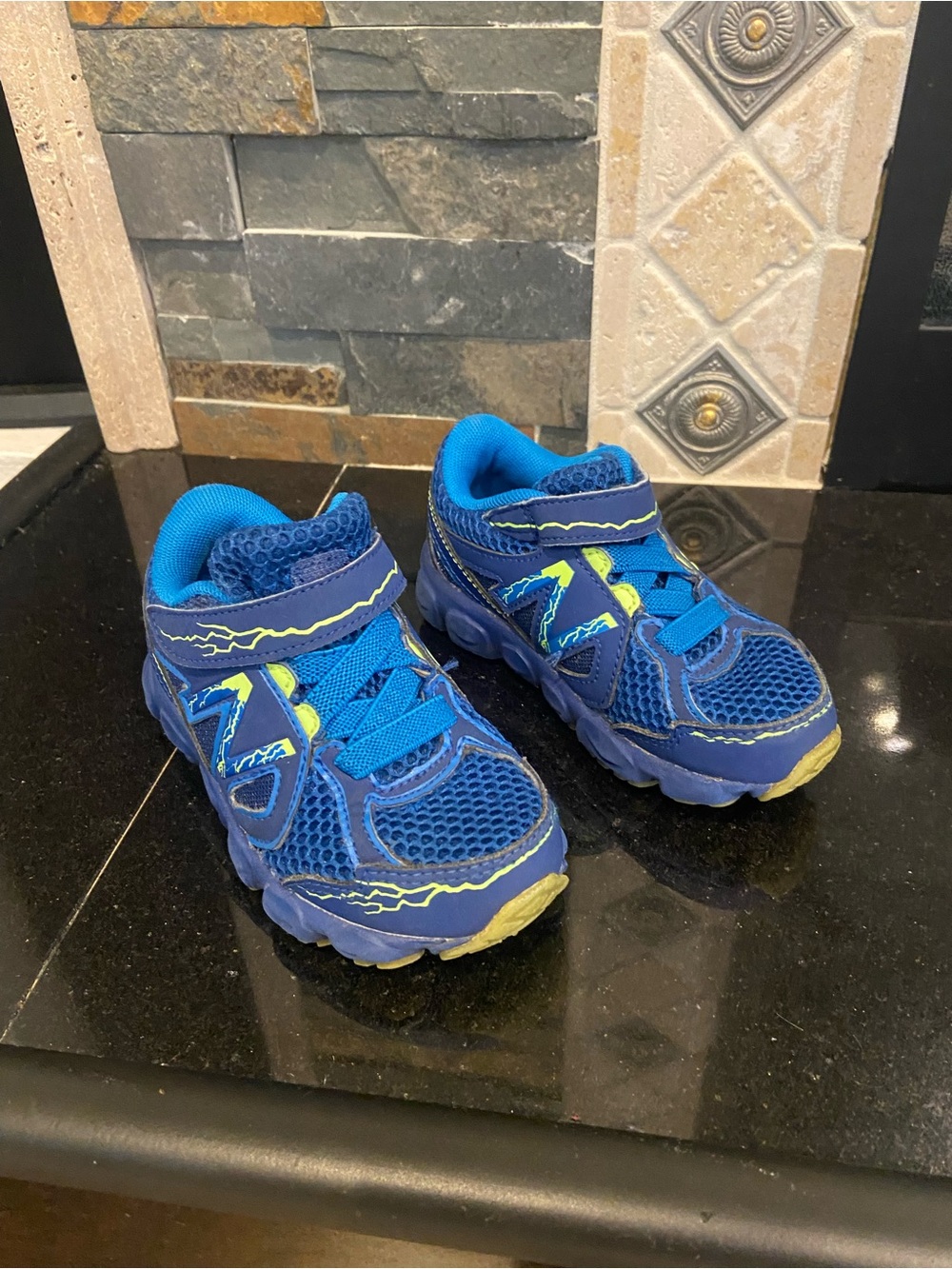 New Balance Kids Blue Sneakers with Neon Yellow Accents